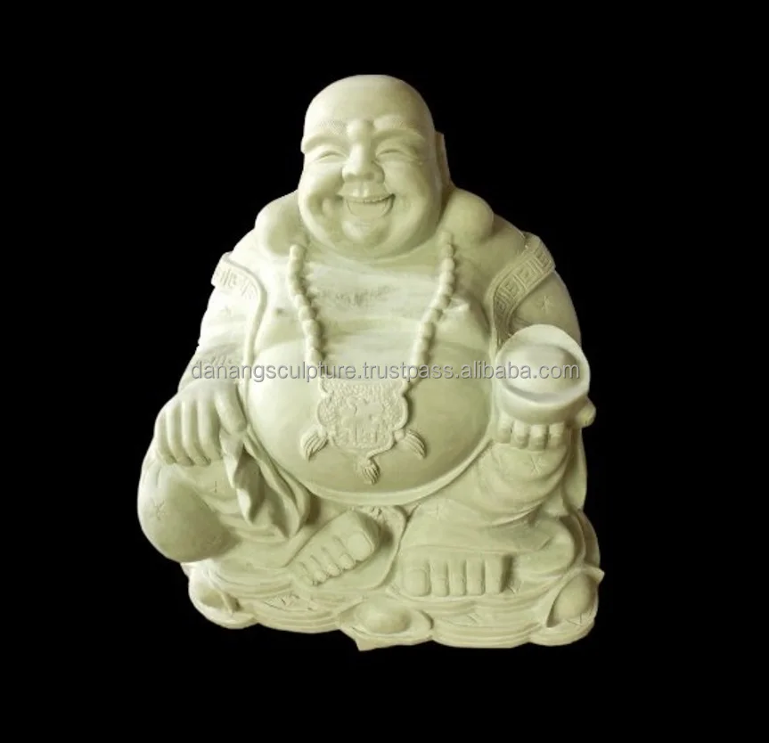 Светло зеленый мрамор сидя счастливая каменная статуя Будды для сада DSF P84