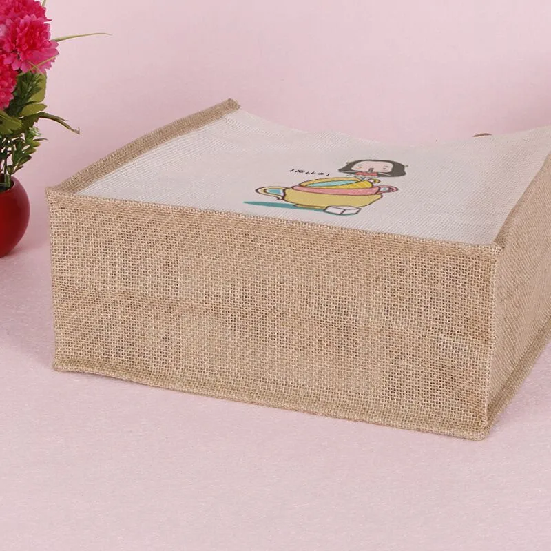 wholesale custom printed logo reusable foldable Hessian shopping Burlap Jute Linen grocery tote bag for ads