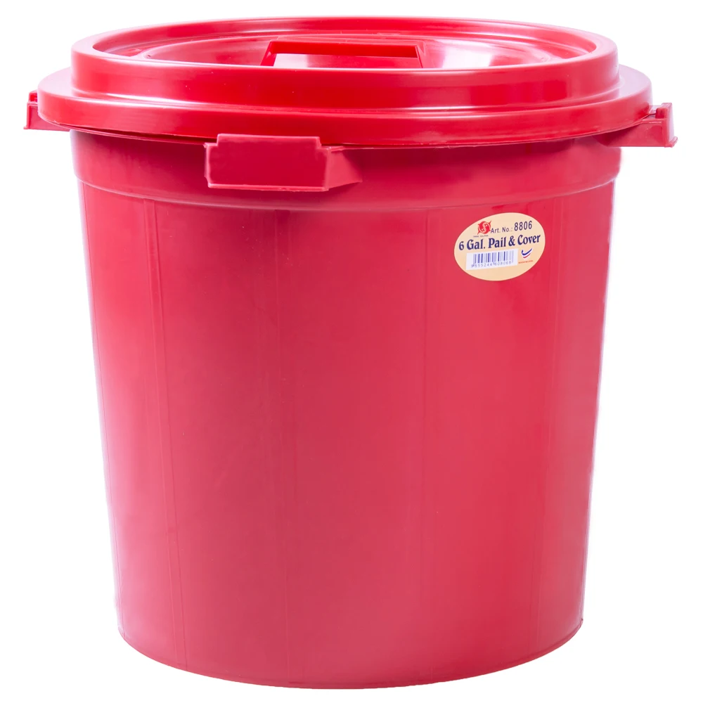 Guaranteed Malaysia Supplier Pail Bucket Barrel Greater Thickness 6 Gallon Plastic Pail Bucket with Cover Red Classic Design