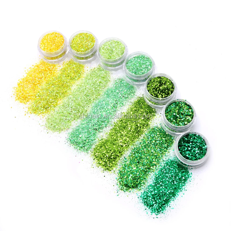 Shinein New Yellow Green Hybrid Mixed Colors Private Label Face Glitter Powder Shimmer Cosmetic Glitter Eyeshadow