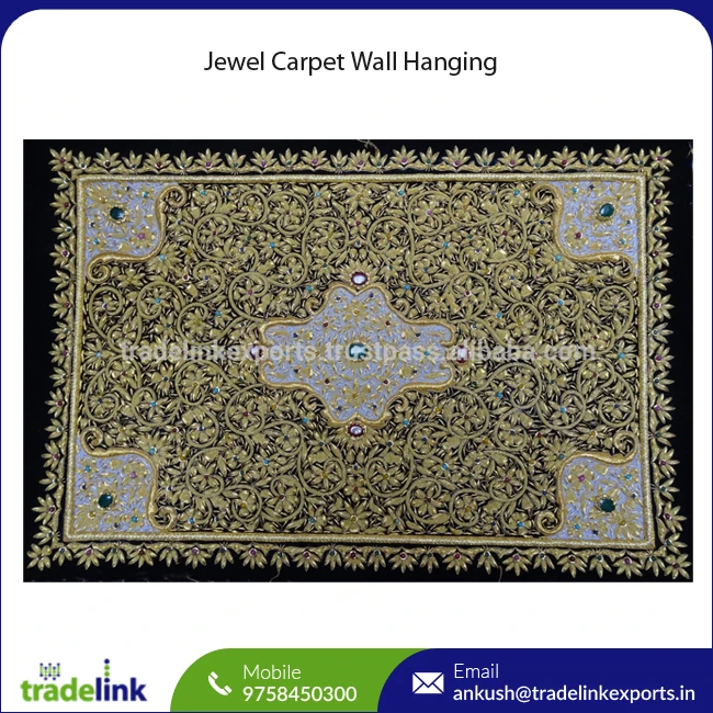 Kashmiri Handicraft Jewel Carpet Wall Hanging with Gold Zardozi