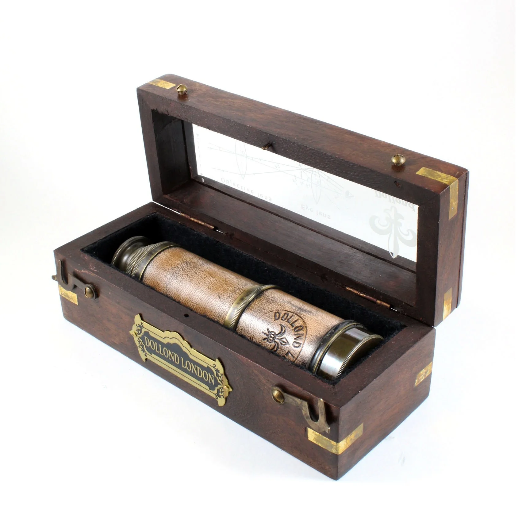 Dollond London Antique Vintage Finish Brass 18 Inch telescope in Wooden Square Box with Leather Grip