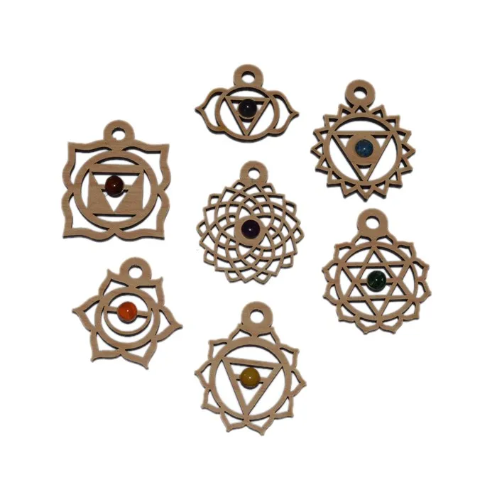 7 Chakra Symbol Wooden Pendants Set