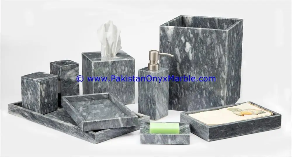Modern Design marble bathroom accessories set gray tumbler, tooth brush, tissue box, holder, soap pump, dish, dustbin, tray