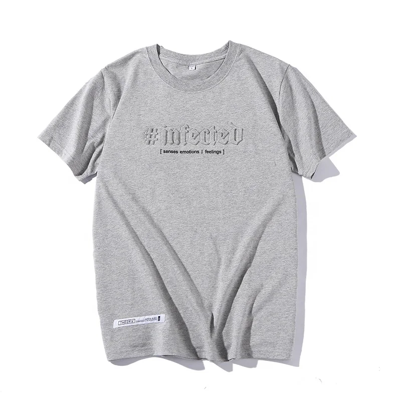 High quality Stock Small MOQ. 100% cotton 180 grams Own Design 3D embossed print o-neck Short sleeve T-shirt for Men