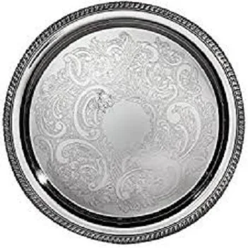 Oval Shape Silver Plated Finishing Metal Brass Serving Tray Used for Serving Delicious Food at Home and Hotel