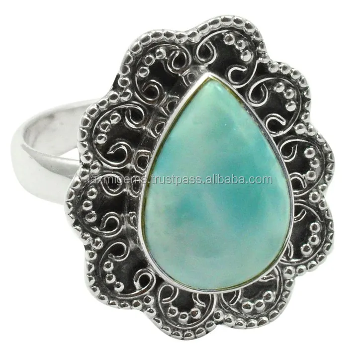 Wholesale Silver Jewelry Supplier Sitapura Jaipur 925 Sterling Silver Natural Larimar Gemstone Ring