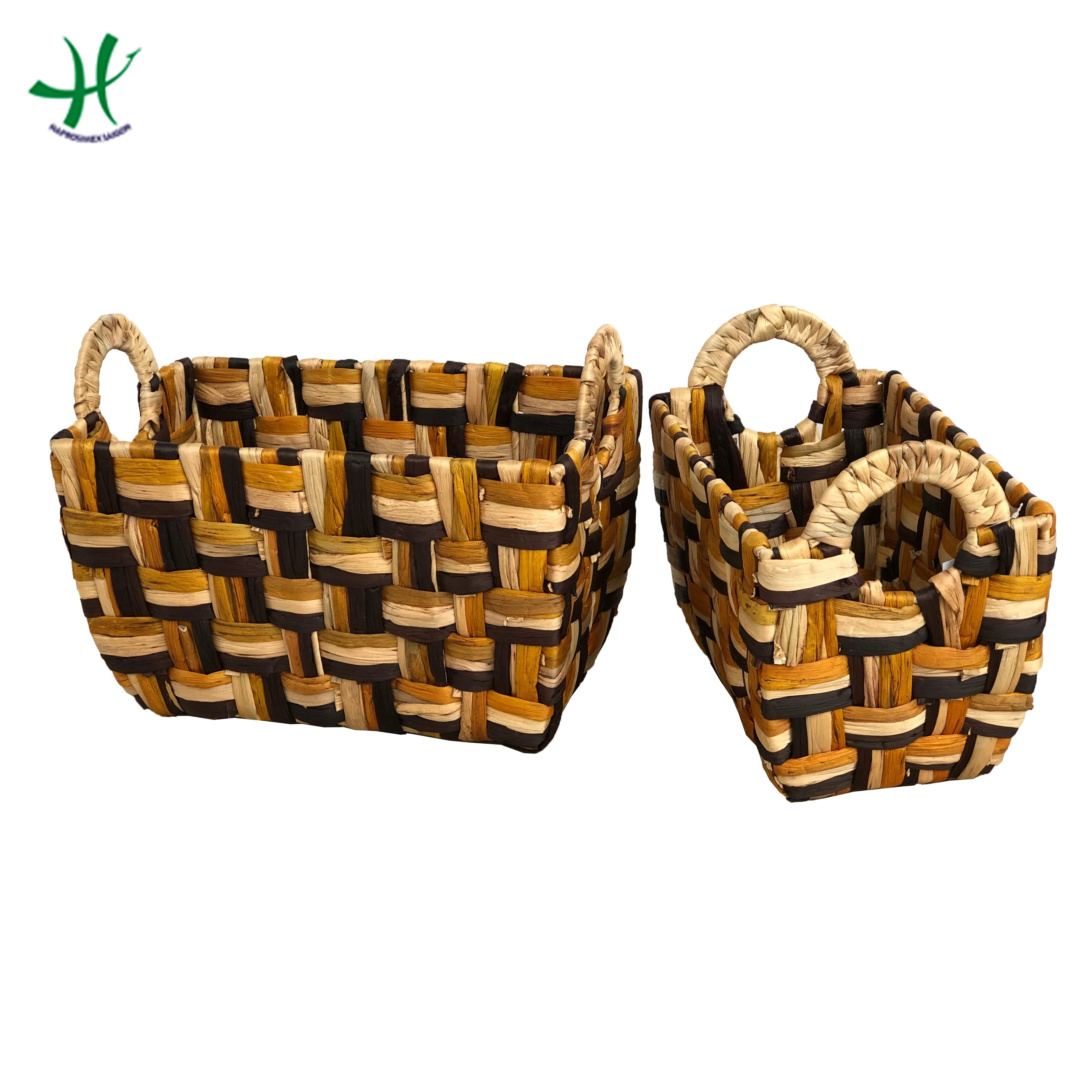 Rectangle water hyacinth basket for food and fruit, bread wicker basket tray for serving food, set of 2