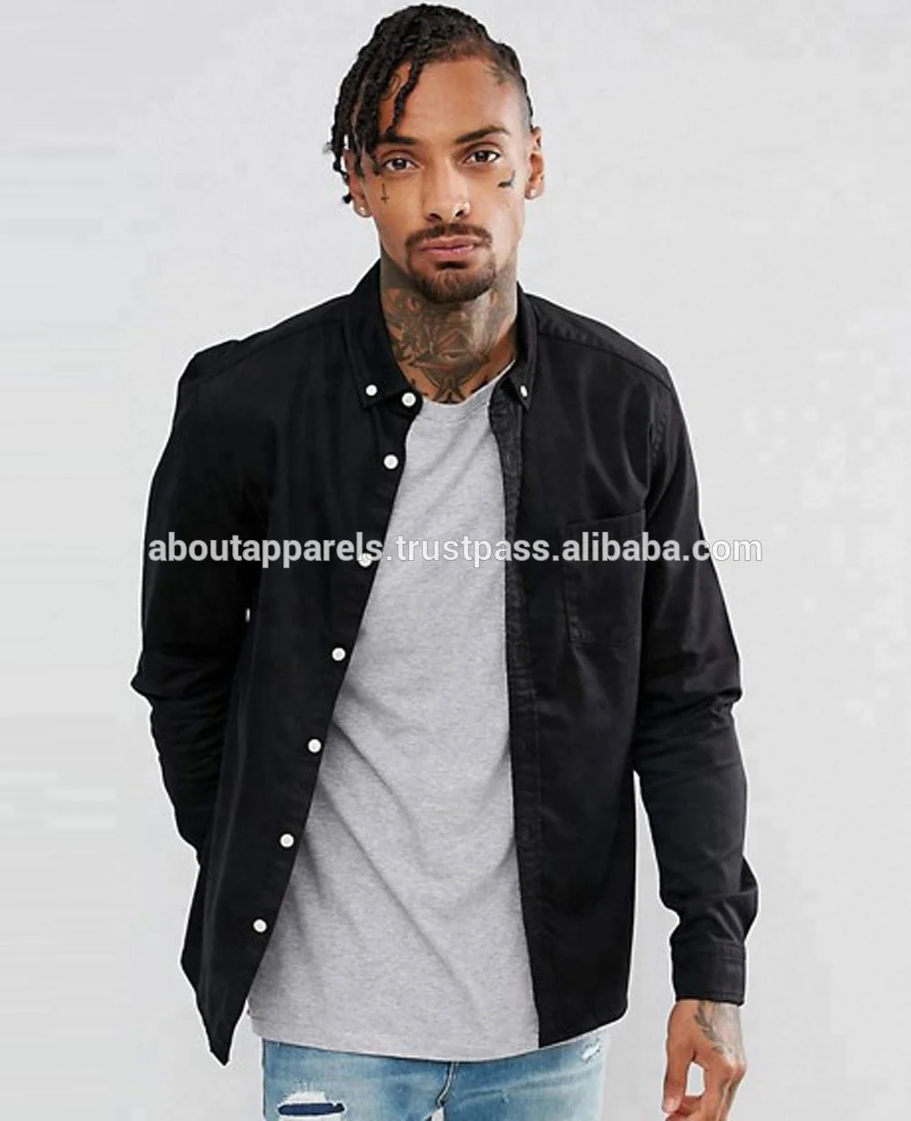 New Slim Fit custom design long sleeve denim black men fashion shirt