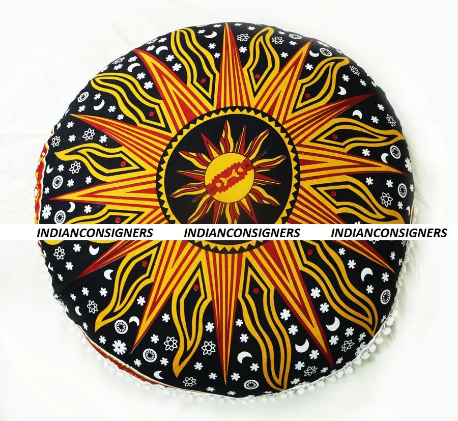 100% Cotton Mandala Style Ombre Burning Sun Pouffe Pillow Cover Woven Fabric Home Decor Floor Cushion Cover for Bed Bedding Use