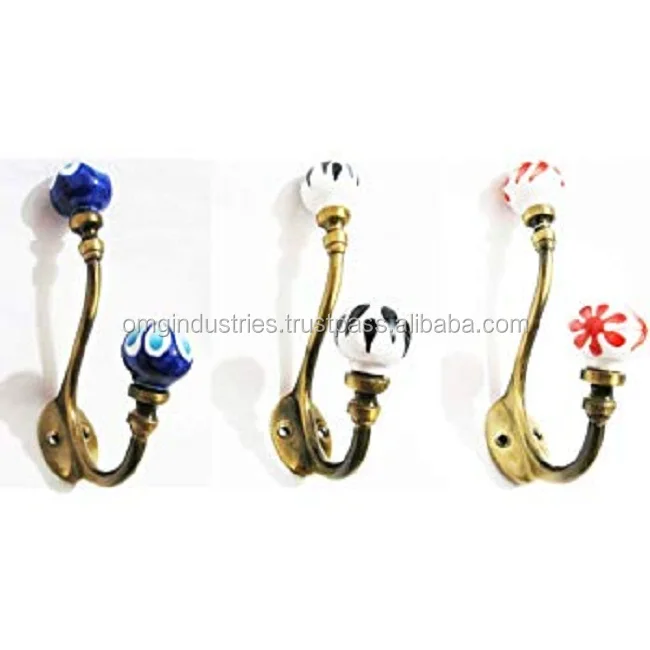OMG Industries Porcelain Ceramic Ball Hat & Coat Hook Cast Iron Wall Mounted Grab Hook Wholesale Made of Metal Brass