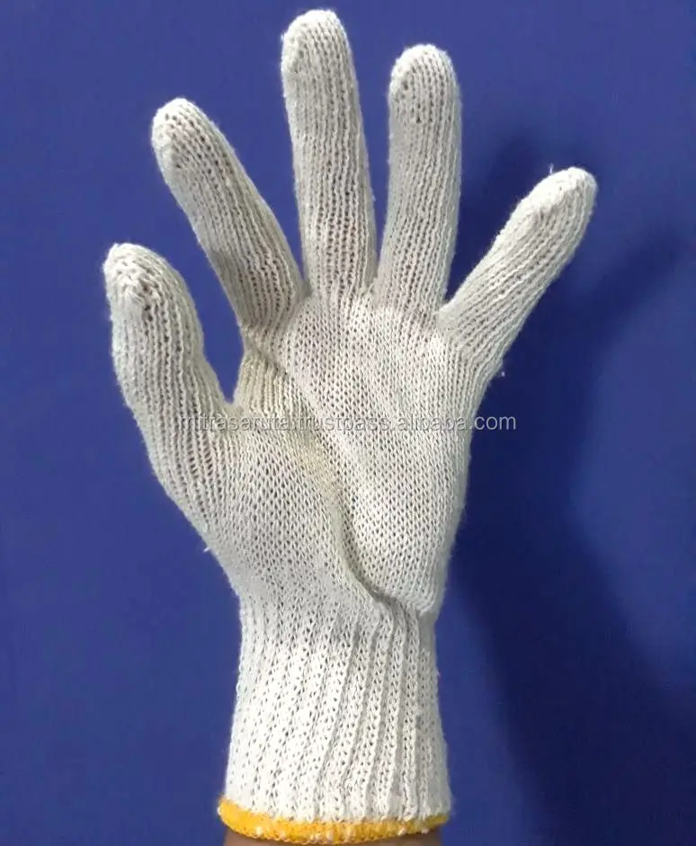 7 Gauge Raw White String Cotton Knitted Hand Gloves XL Size Disposable Protective Safety Gloves with Anti-Hot Feature