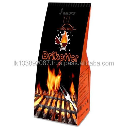 Galuku Coconut Shell Charcoal BBQ Briquettes 8 - 10 % Max 4+hours 70% Min 0.8 - 1.1g/cm3 Gbb2kg LK 50mm Dia. X 40mm High