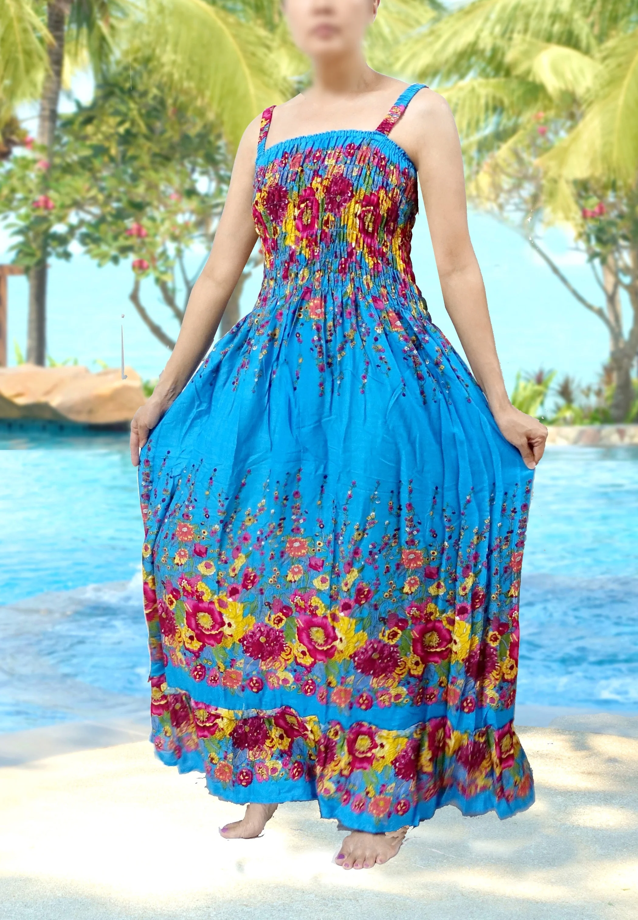 vintage retro thai HIPPIE BOHO HAWAII floral  MAXI BABY DOLL beach LONG DRESS long ruffle style