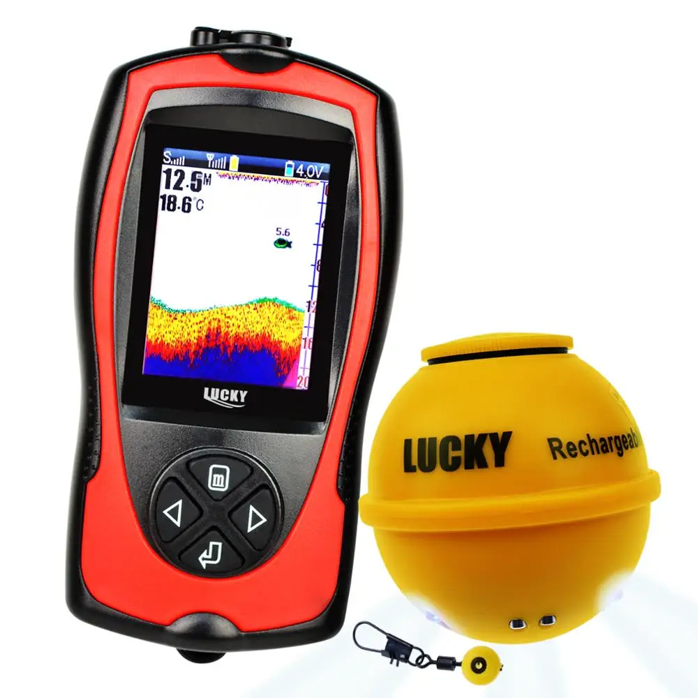
100M Sonar Sensor Boats Kayak Ice Night Fishing Lucky Wireless Fish Finder with Fish Attractive Light Lamp 45M Depth Colored LCD 