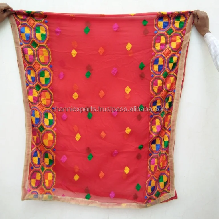 Оптовая продажа, этническая индийская пляжная одежда с вышивкой, Phulkari Dupattas, красочная ручная вышивка, жоржет, дупатта для женской одежды