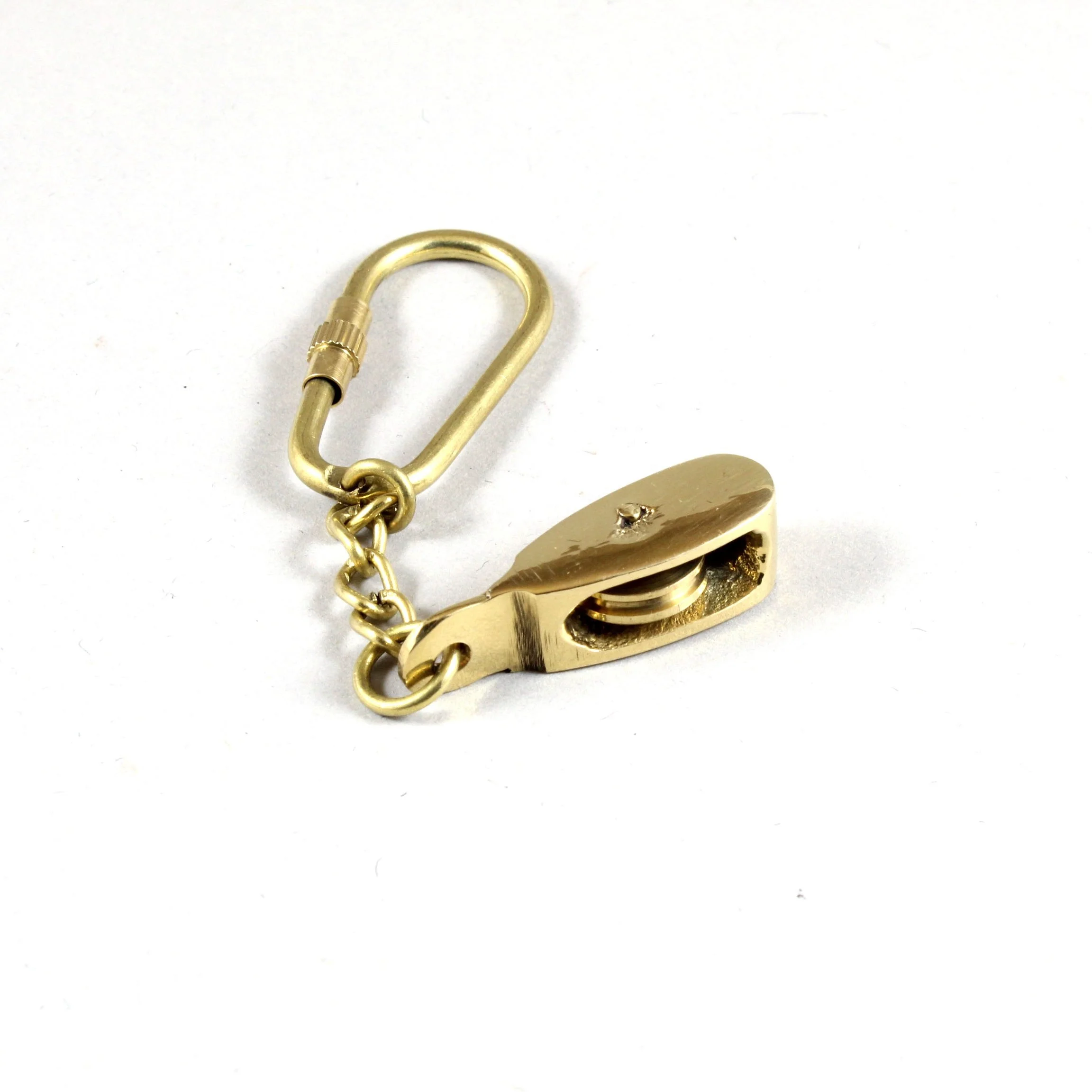brass nautical small mini ship sailor boat pulley keychain keyring keyholder with brass loop