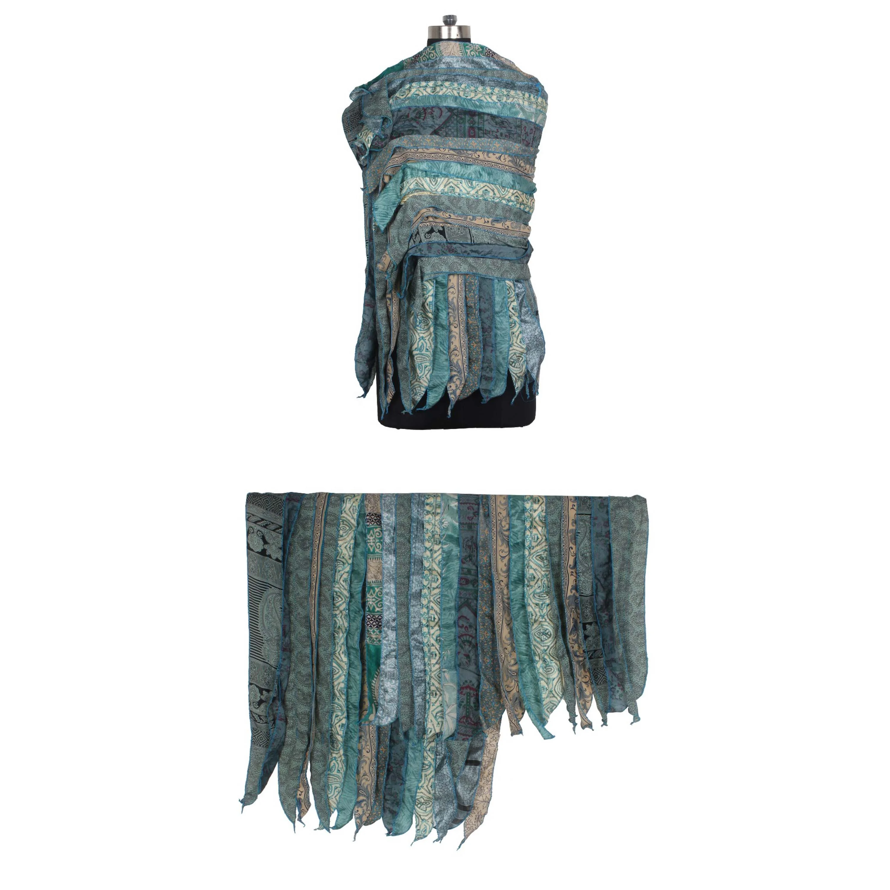 Vintage Shawl / Dupatta Indian Sari Patches Reversible Scarf Colorful Striped Scarf Vintage Silk Panel Sari Vintage assorted