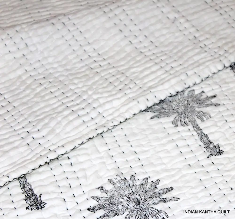 Ручной Блок пальмовое дерево кантха одеяло с принтом 100% Хлопковое ручной работы белое Кантха