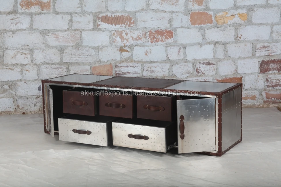 Modern Aviator Style Storage Cabinet with Wooden Drawers Industrial TV Stand Living Room Furniture for Home Use