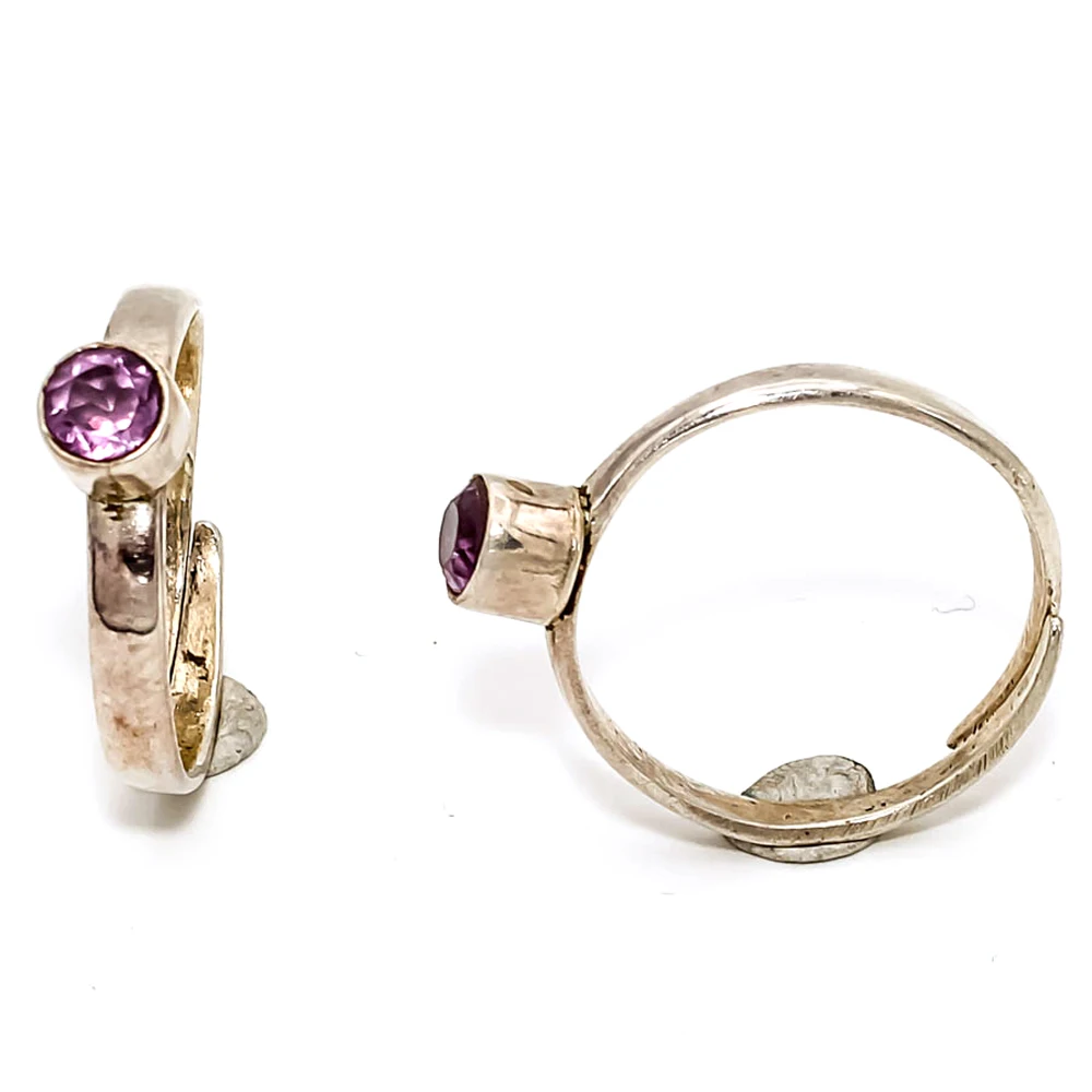 
beautiful handcrafted solid round shape purple amethyst cut stone 925 sterling silver toe ring 