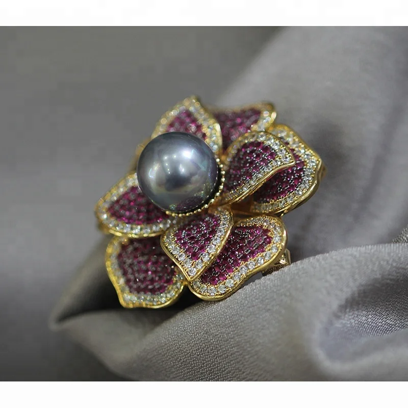 
Vintage Rotating Pearl Rose Flower Brooches Pins for Women Men Vintage Design Fashion CZ Jewelry 