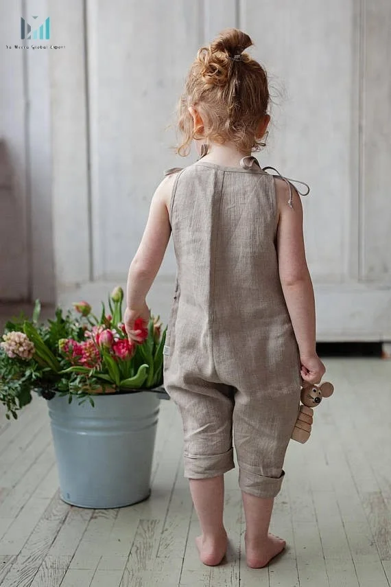 Organic baby Linen jumpsuits, Harem Girls jumpsuit, birthday outfit Baby Romper clothes lots