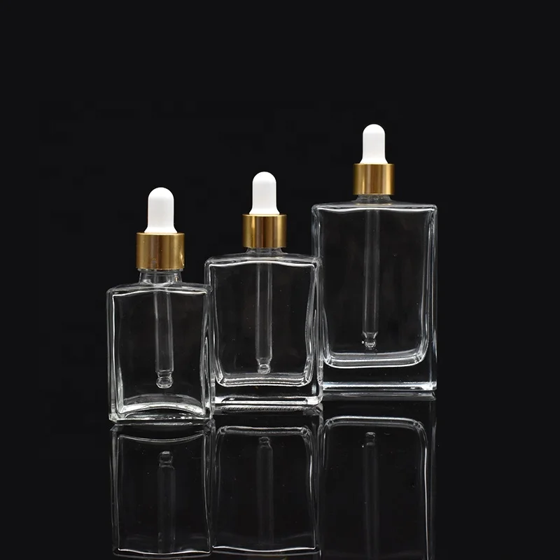  Прозрачная прямоугольная косметическая стеклянная бутылка-капельница для сыворотки 30 мл 50 100