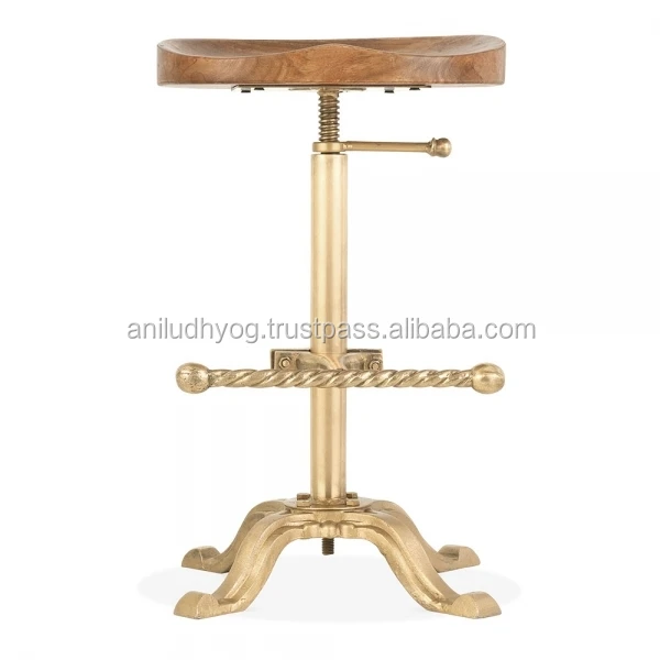 Cast iron solid wood tractor seat bar stool/Golden finish bar stool
