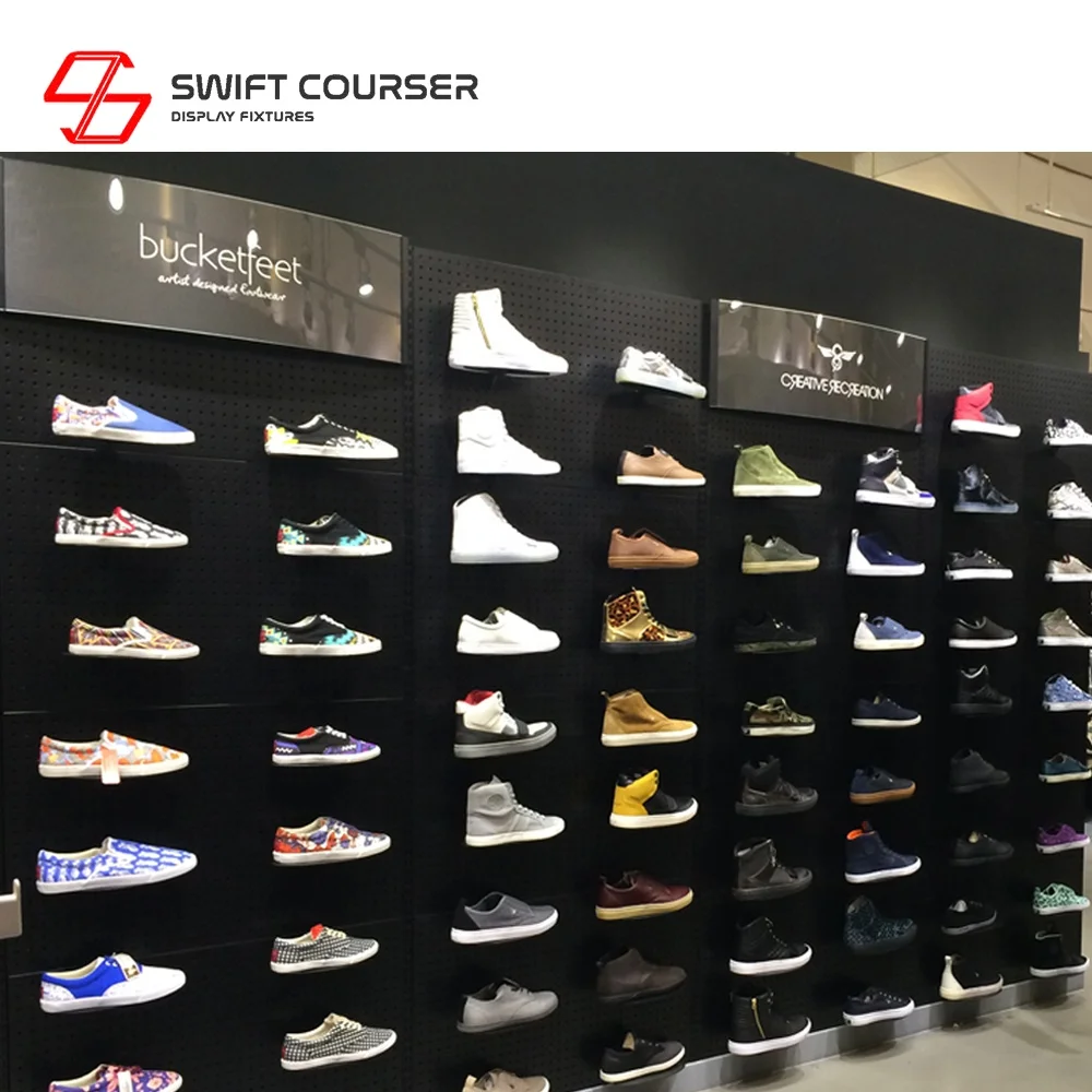 Swift retail shoe store sneaker pegboard racks