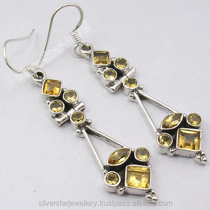 
Buy Tribal Style Daily Wear Jewellery Exports 3 Gemstone Earrings 925 Solid Silver NATURAL CITRINE HANDWORK Jewelry 2.1