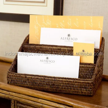 Natural eco-friendly rattan desk organizer/ letter holder