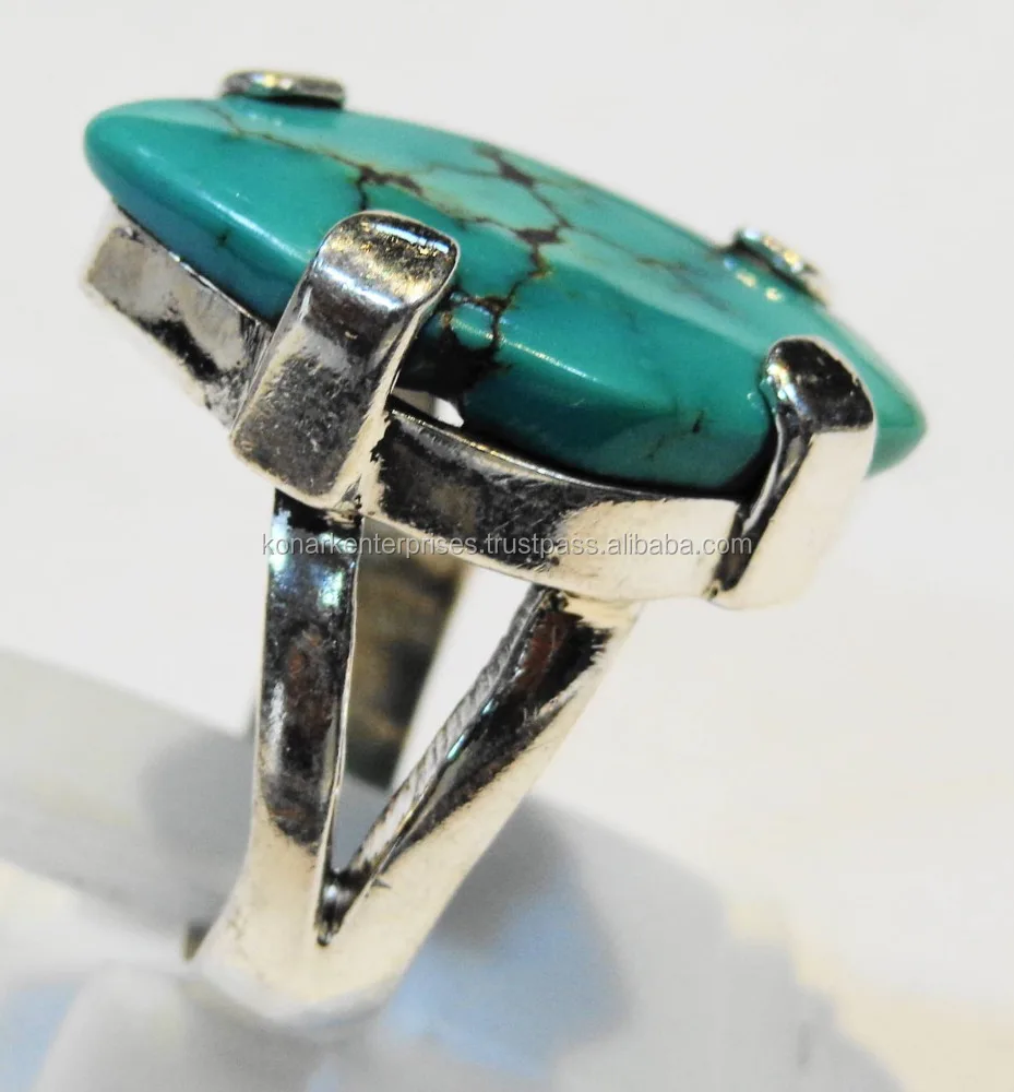 Modern Design Turquoise Gemstone Handmade Ring 925 Sterling Silver Jewelry Wholesale Factory Price