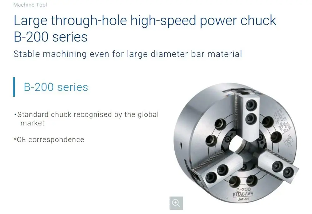 Kitagawa B-204 3-jaw style power chuck World renowned standard Large through-hole high-speed power chuck for large diameter