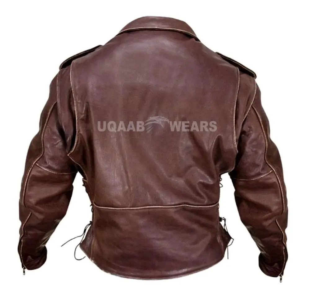 Мужская Байкерская Классическая коричневая мотоциклетная винтажная кожаная куртка премиум-класса, повседневная мотоциклетная куртка из натуральной кожи OEM