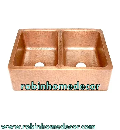ANTIQUE LUXURY COPPER SMOOTH FARMHOUSE SINK  DOUBLE BOWL ANTIQUE KITCHEN SINK