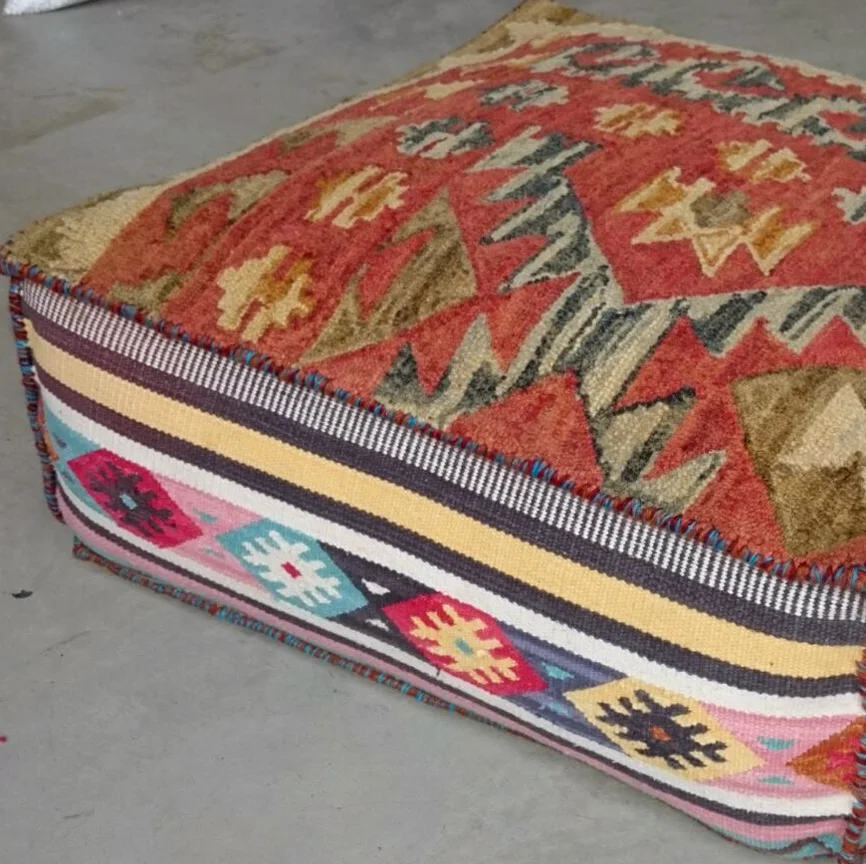 INDIAN HAND MADE DECORATIVE SQUARE KILIM POUF