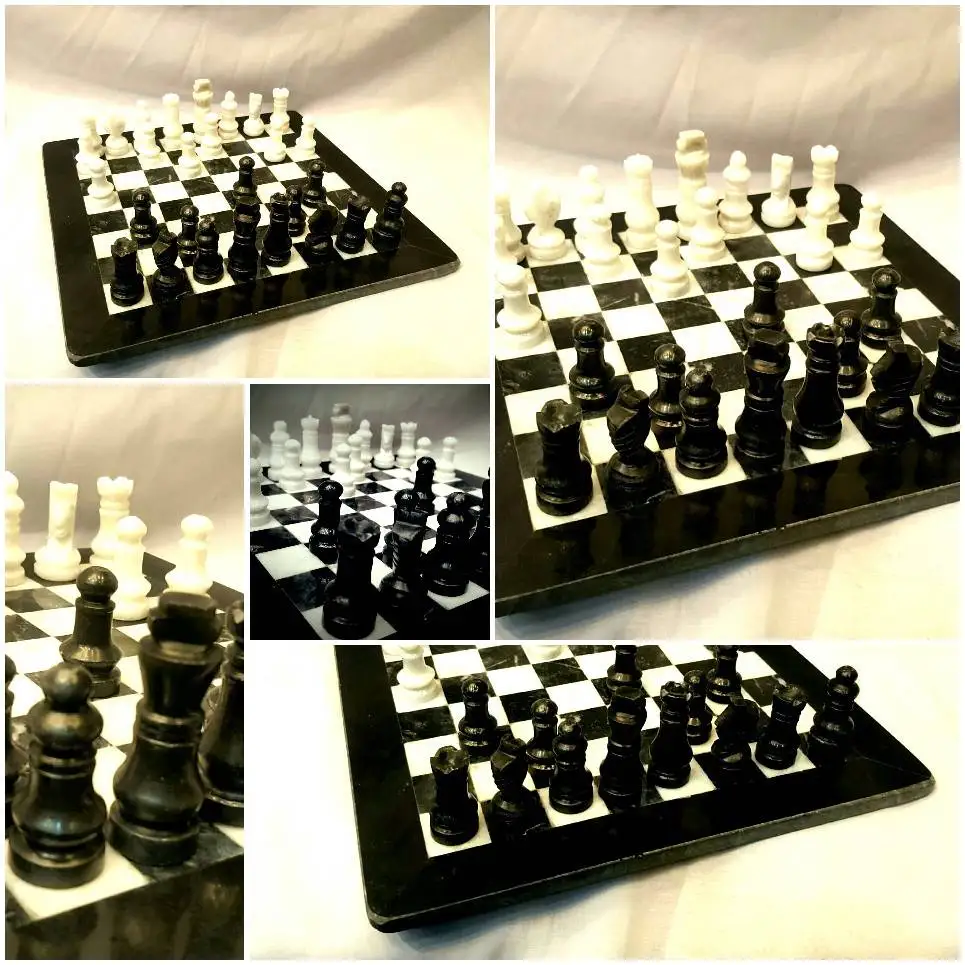 
Marble chess set onyx , Black and White Marble Chess Board game, Green and White Marble Chess board set with figurine 
