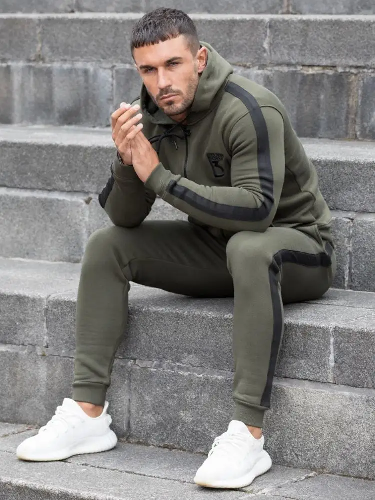 PIT-335 Mens Sportswear Sets Autumn Winter Hooded Thick Male Casual Tracksuit Men 2 Piece Sweatshirt Sweat pant tracksuit
