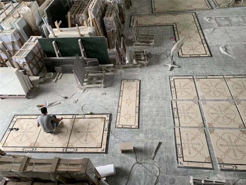 Water jet foyer mosaic rectangle floor waterjet marble medallion sale