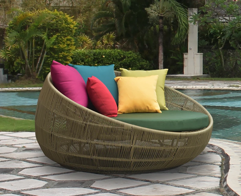Рекламная новая стильная уличная мебель для патио, садовая плетеная кровать из ротанга