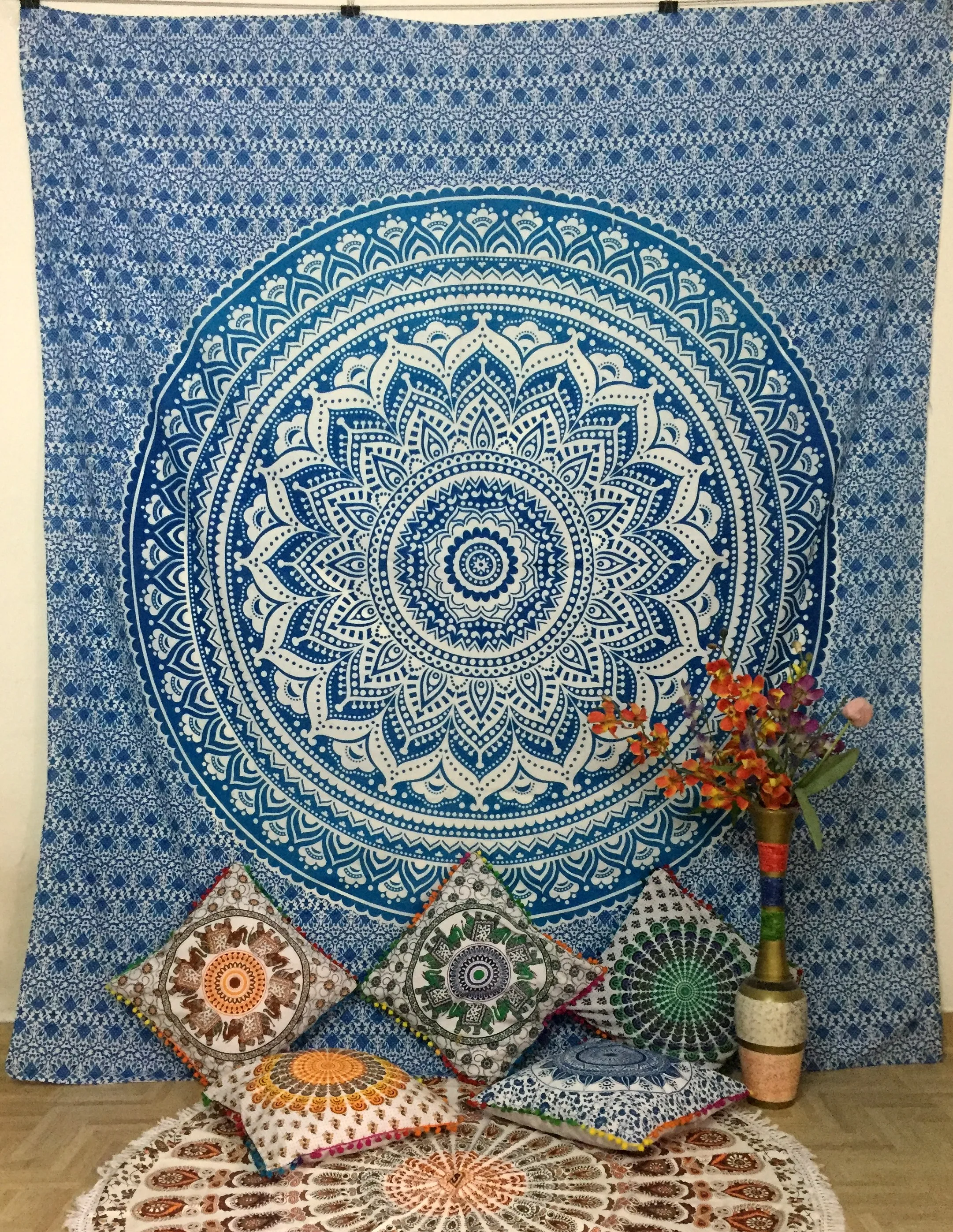 Tapestry Queen Twin Size Bohemian Cotton Multiple Color Bedding Mandala Ombre Wall Hanging Ethnic