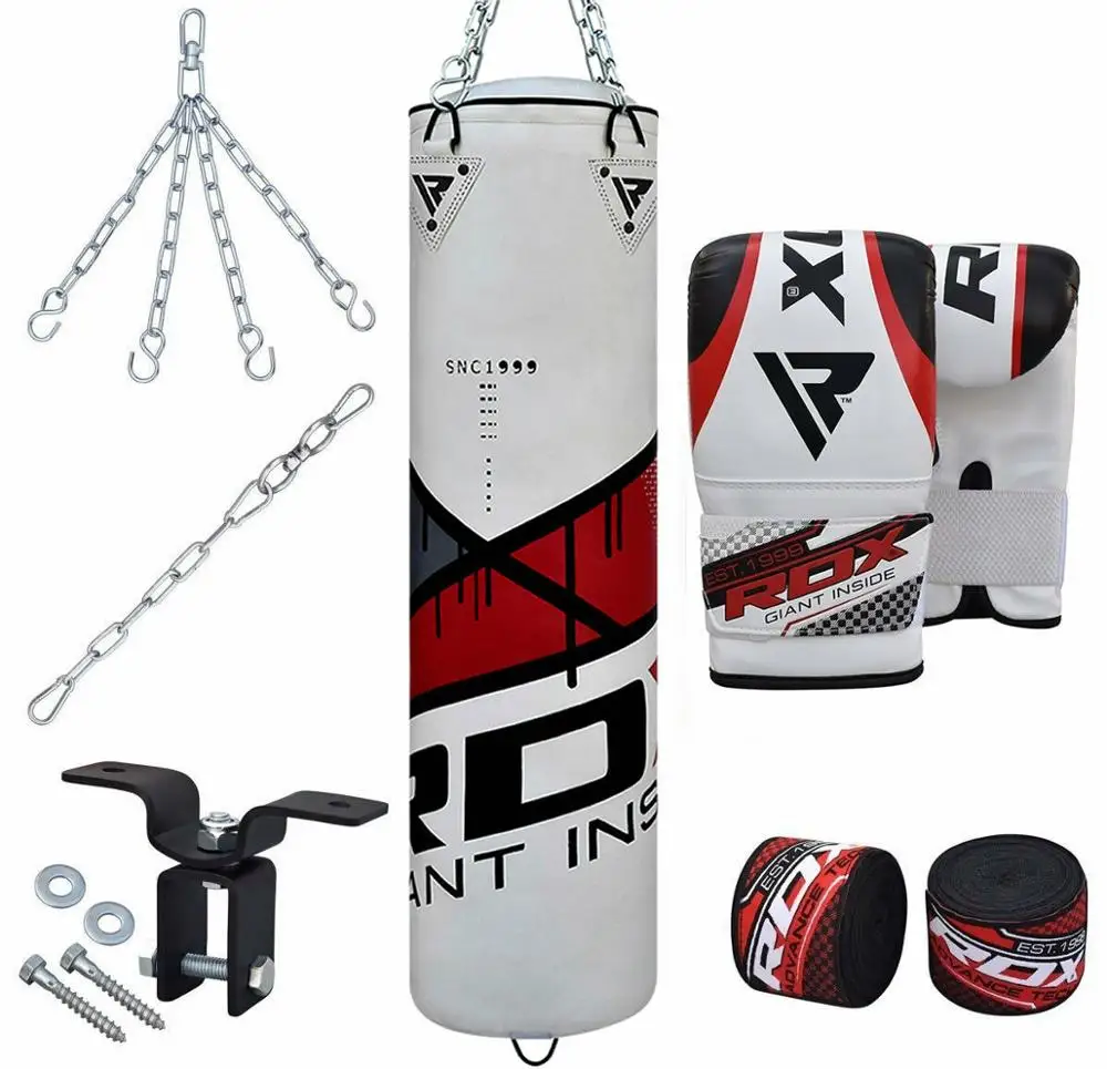 Custom Logo Filled Punch Bag Kick Boxing Set Gloves Punching MMA Ceiling Hook Chains PX
