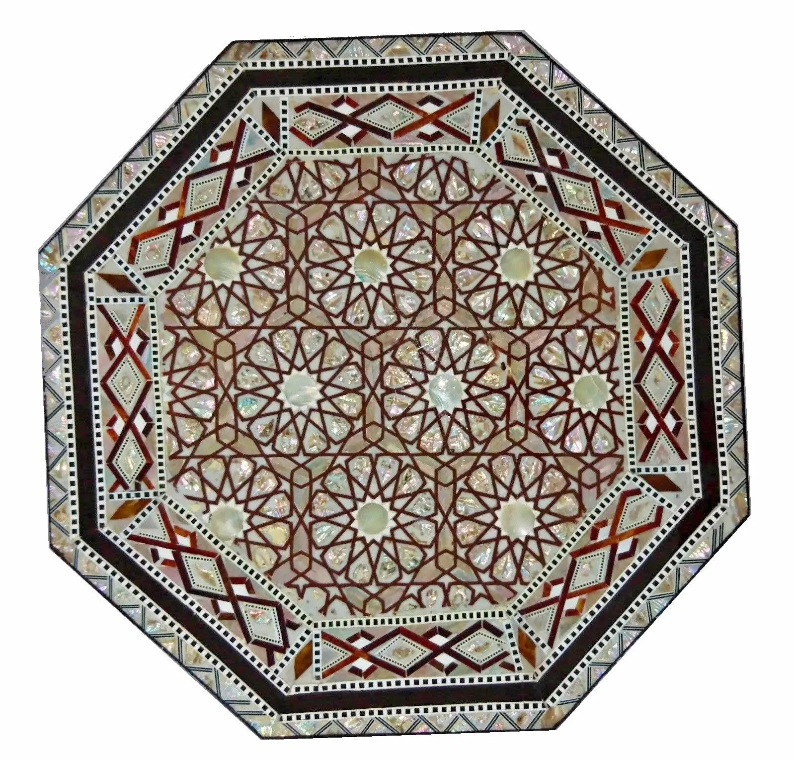 W111 Brown Mother Of Pearl Egyptian Folding Wood Octagonal End Coffee Table