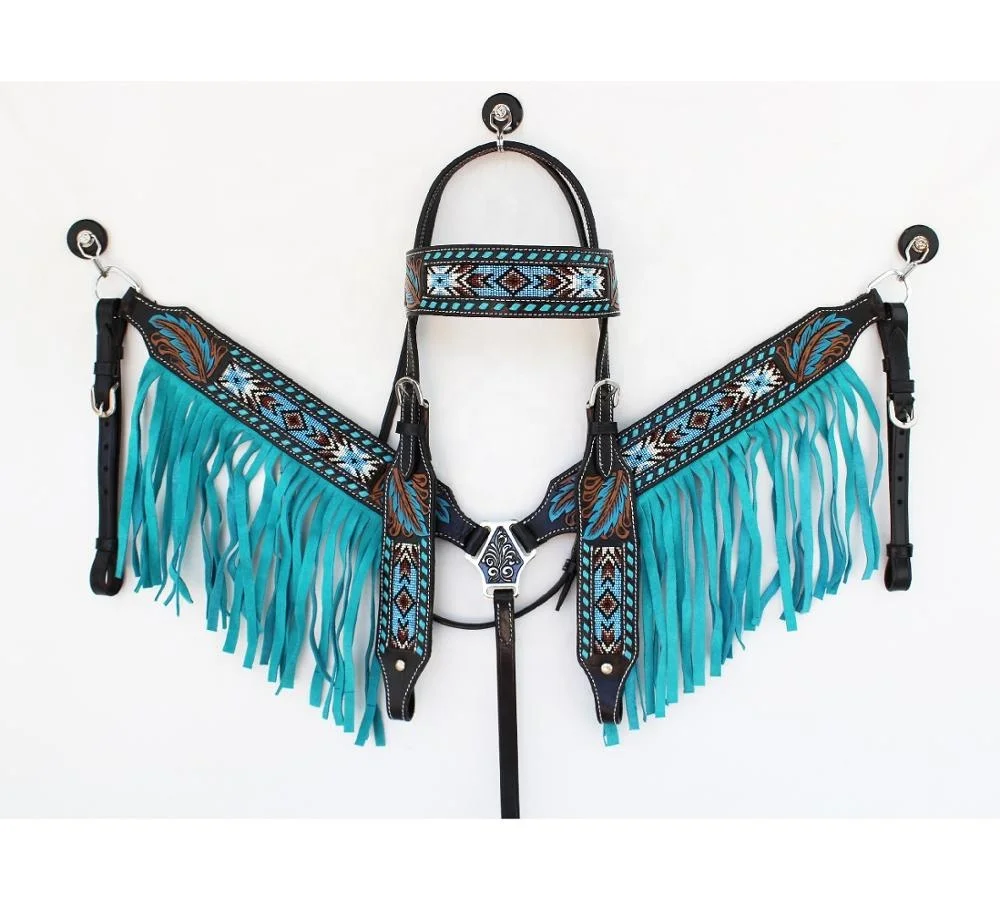 headstall and breast collar set with multi colored beaded design