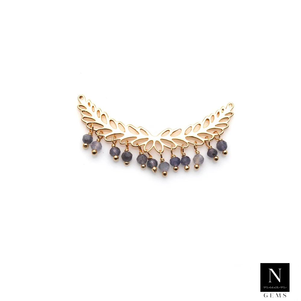 Gold Plated Carnelian Beads Leaf Charm Connector Necklace Pendants Jewelry