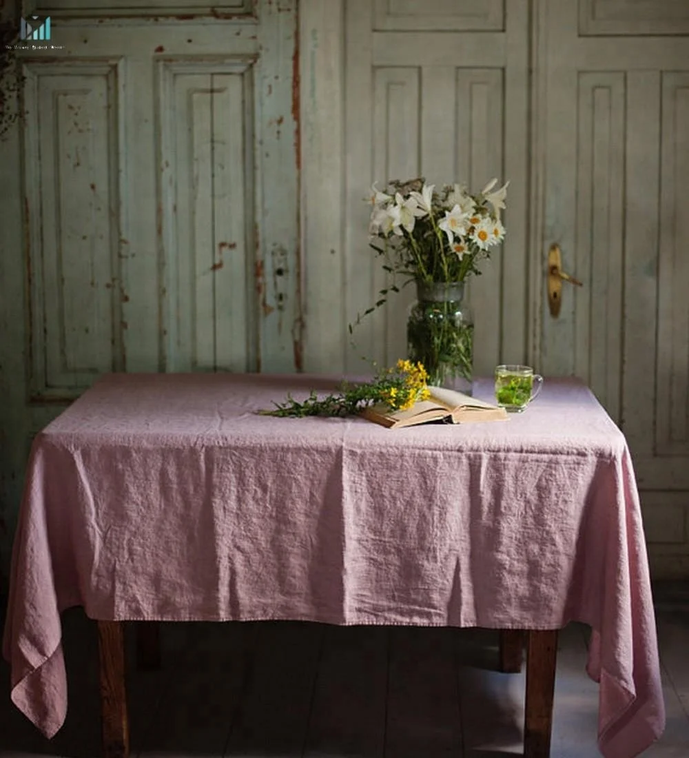Дерево розовое белье цвета мокрого камня из натурального льна ручной работы столовая скатерть