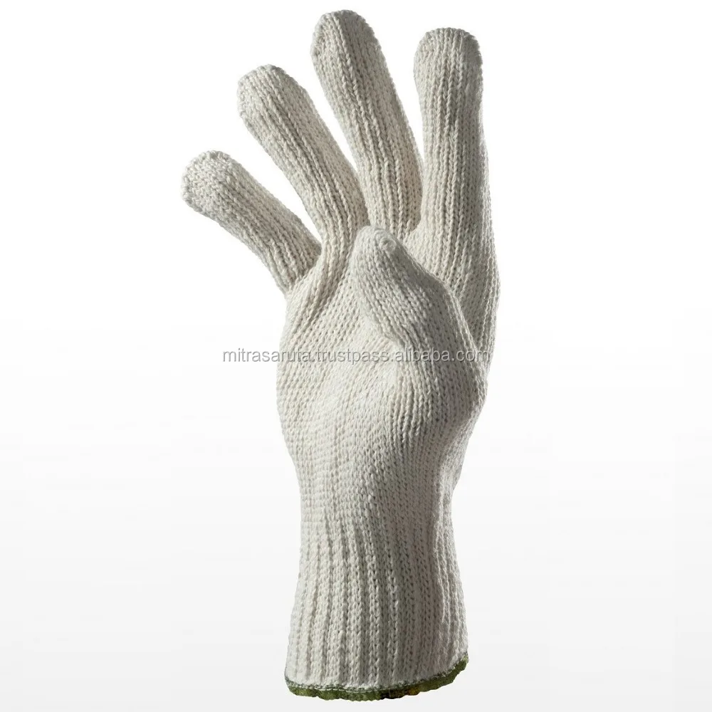 7 Gauge Raw White String Cotton Knitted Hand Gloves XL Size Disposable Protective Safety Gloves with Anti-Hot Feature