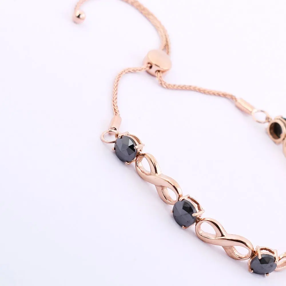 Fashion Women Jewelry Black Diamond Infinity Bracelet In Rose Gold 6.00 Cts