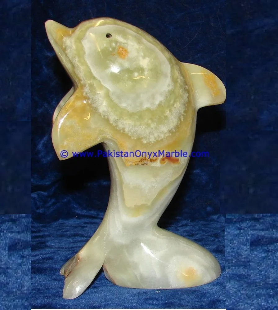 Onyx Green Marble Dolphin Figurine Carved Stone Sculpture of Animals for Home Decoration and Souvenir Use